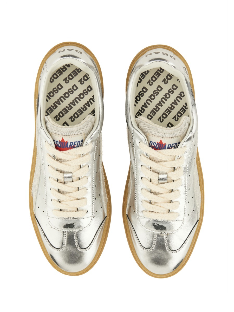 Dsquared2 Rider Metallic Leather Sneakers In White
