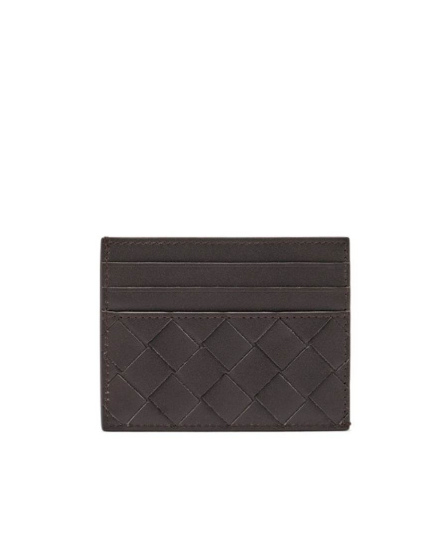 Bottega Veneta Men Leather Cardholder With Intrecciato Motif In Black