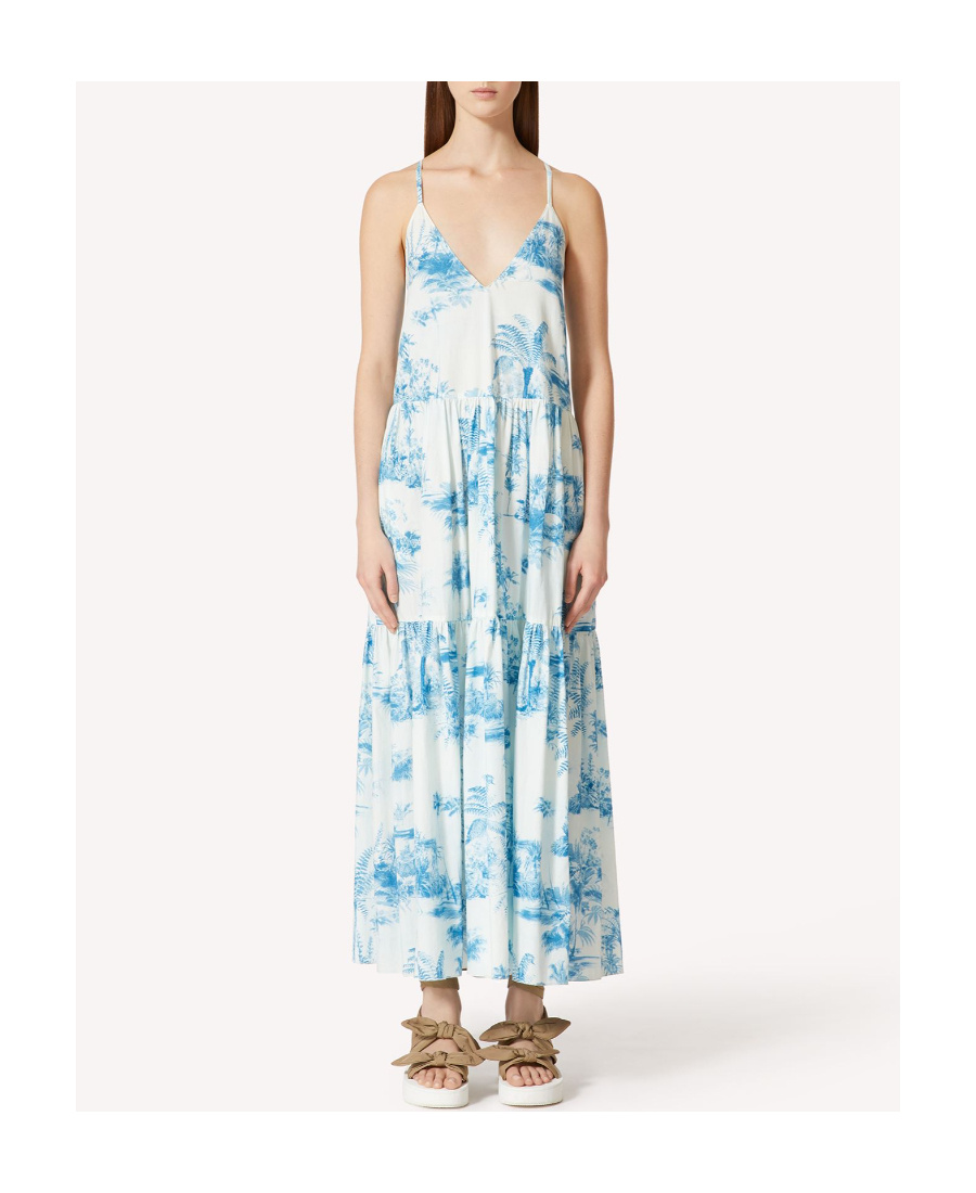 Shop Red Valentino Redvalentino Floral Printed Sleeveless Dress In Blue