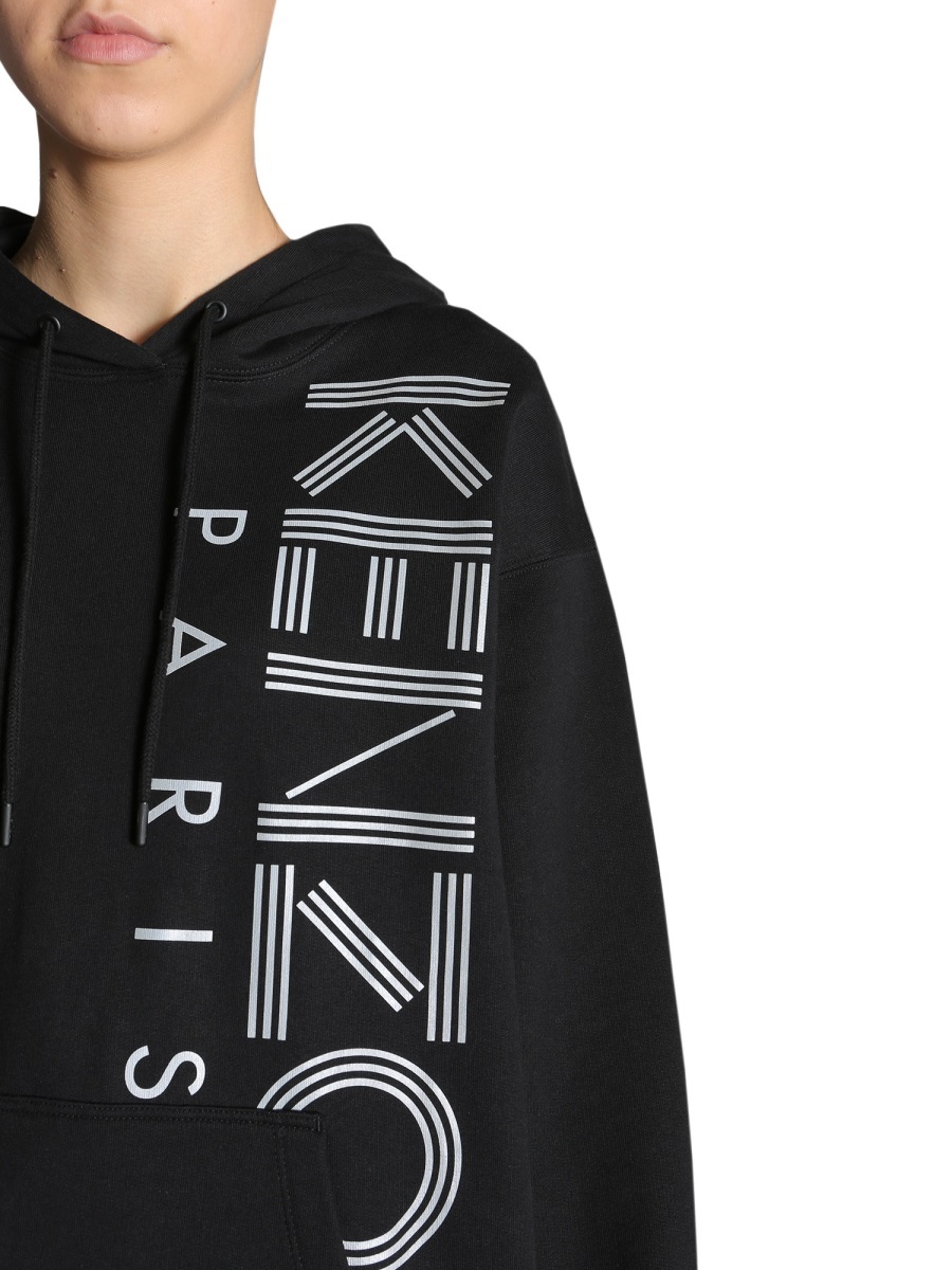 Kenzo Letter Logo Printed Hooded Sweater In Black