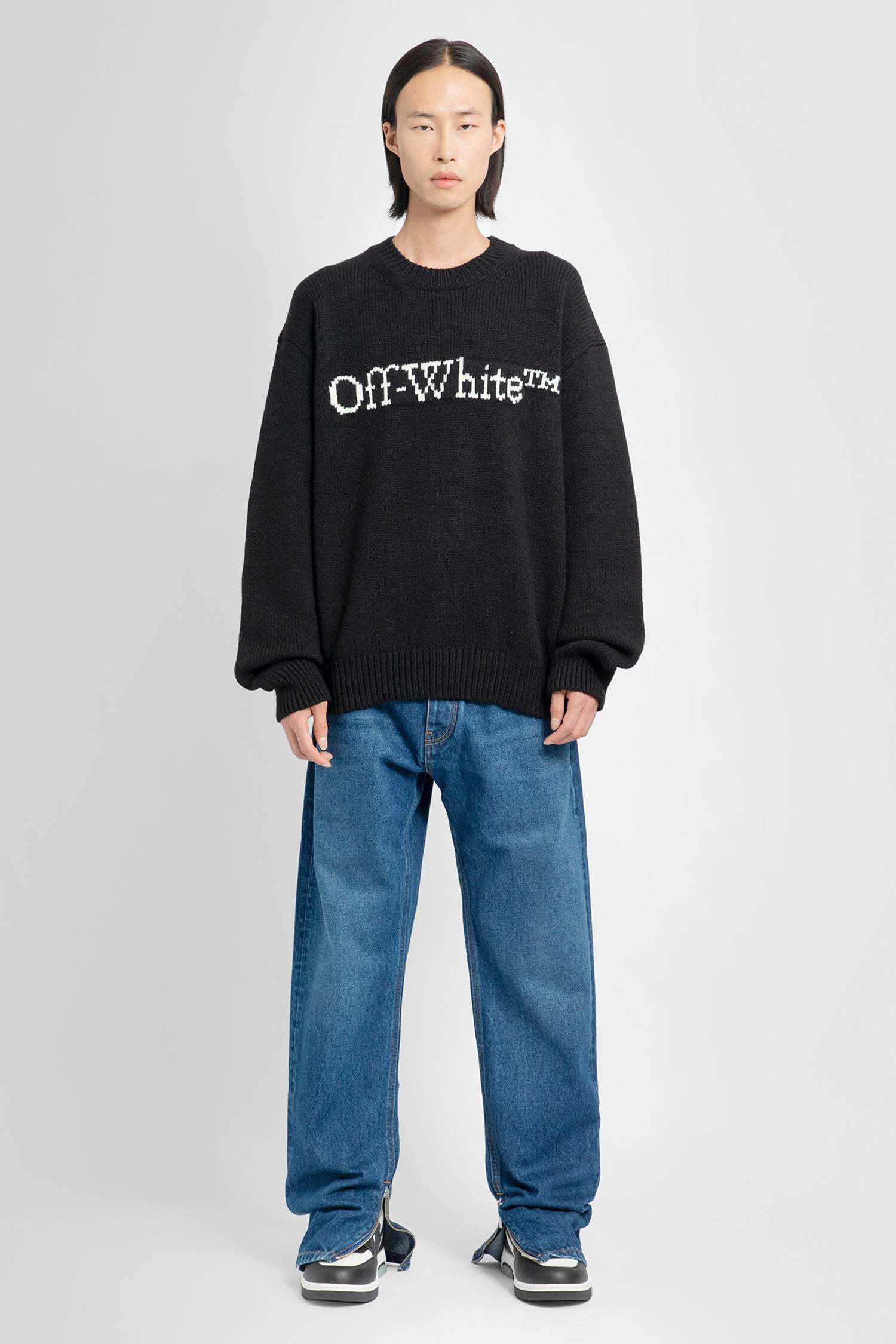 Shop Off-white Logo-intarsia Wool Jumper In Black