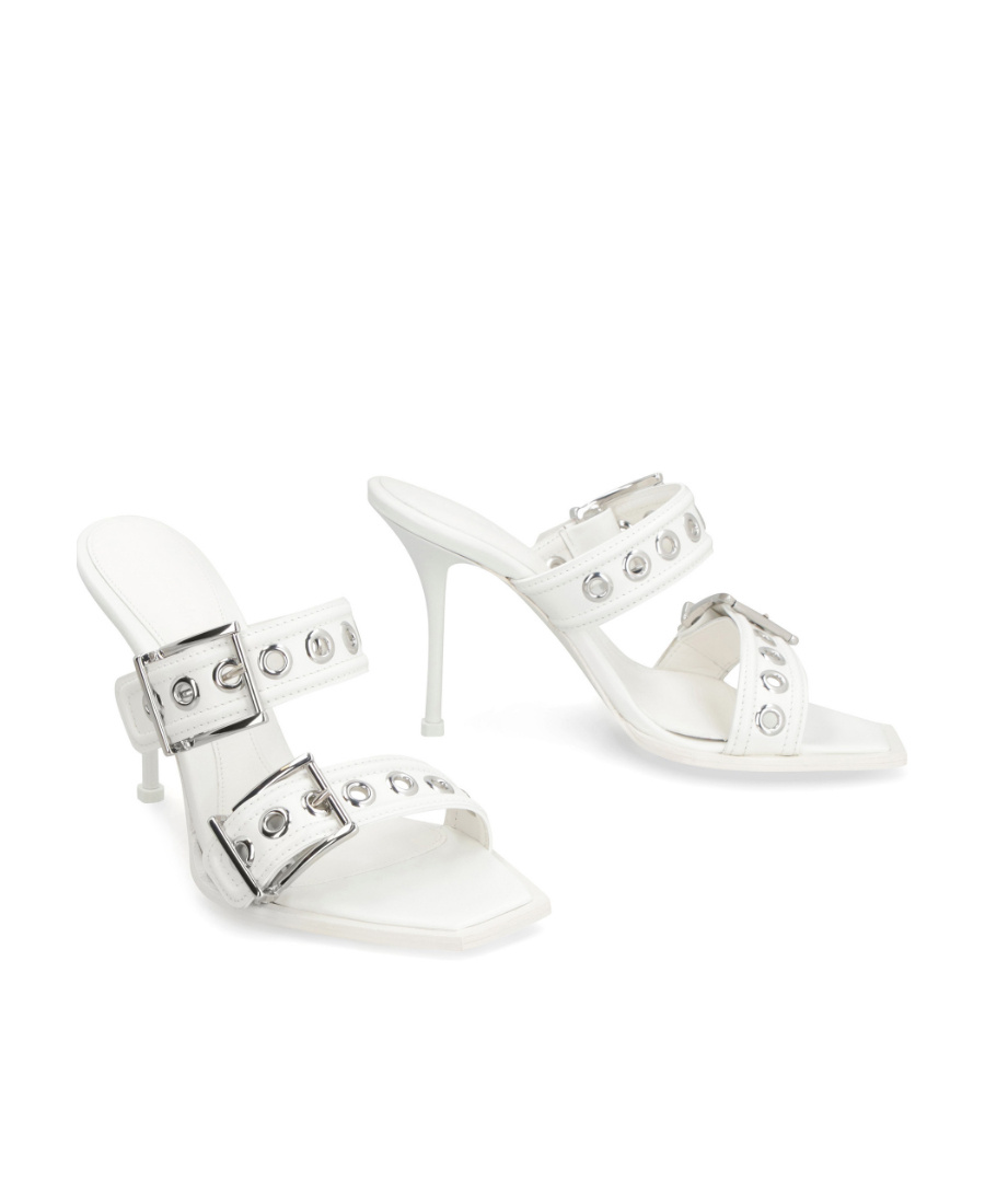 Alexander Mcqueen Square Toe Buckled Sandals In White