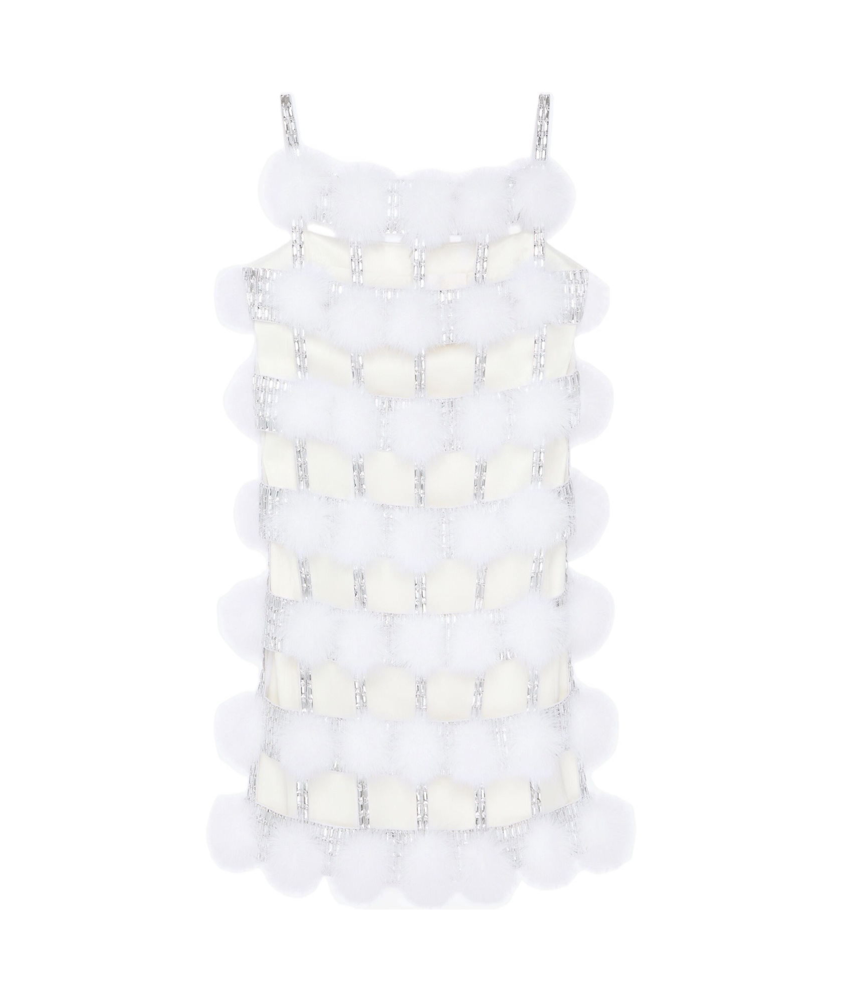 Givenchy A Satin Dress Decorated With Pompoms And Crystals In Off White