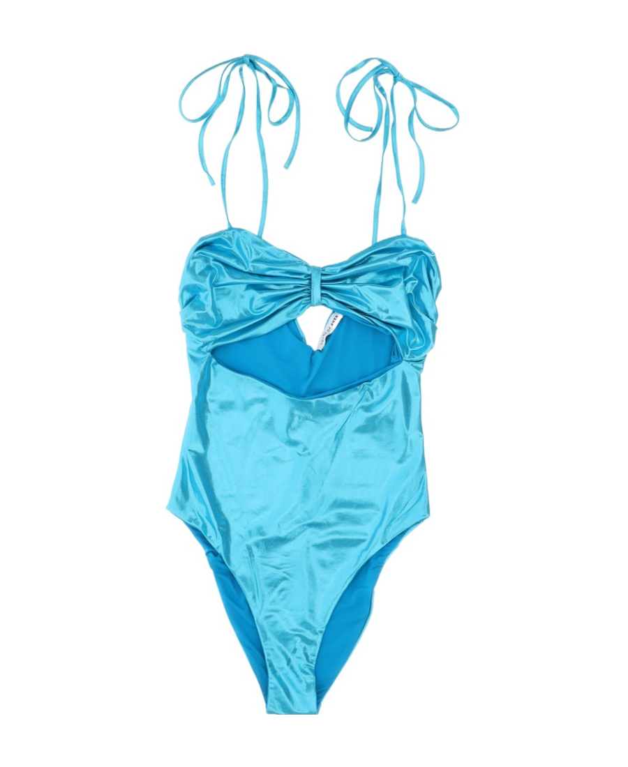 Amen Laminated-jersey Ruched Swimsuit In Blue