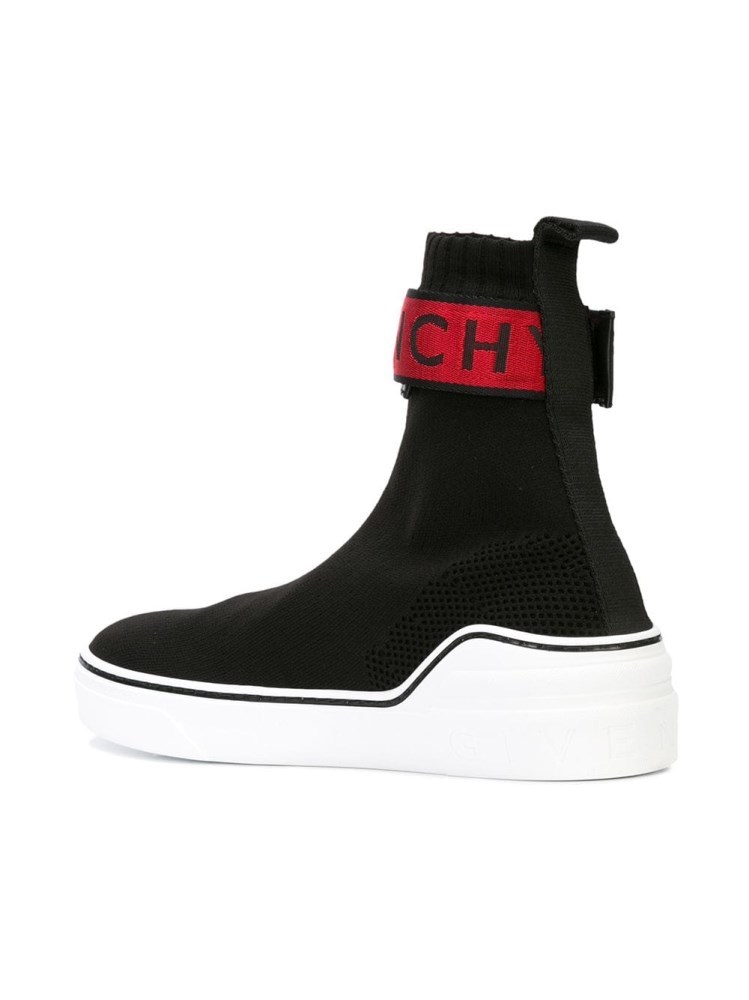 Givenchy Black, Red And White 4g Webbing Knitted Sneakers In Black