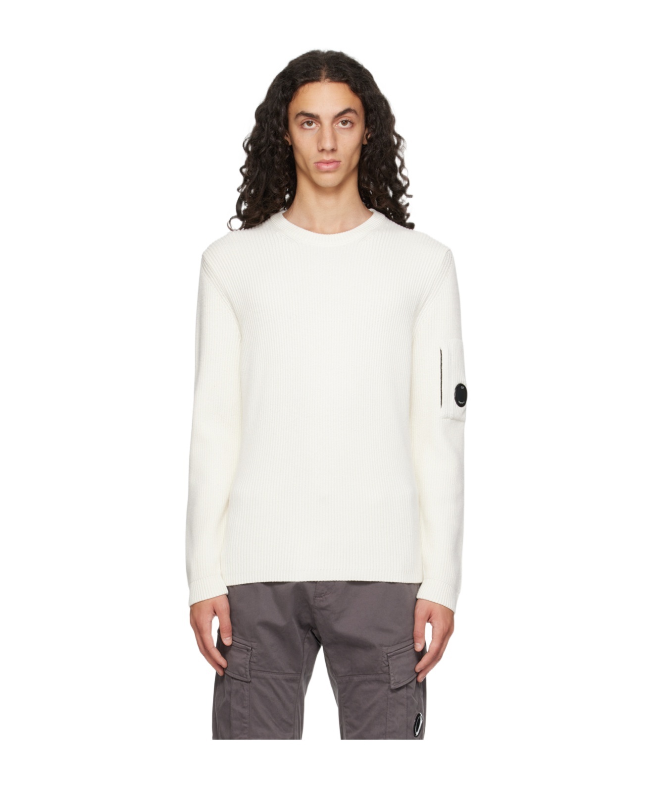 C.p. Company Signature Lens Crewneck Sweatshirt In White