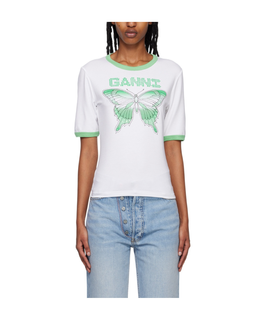 Ganni Elastic Short-sleeved T-shirt In White