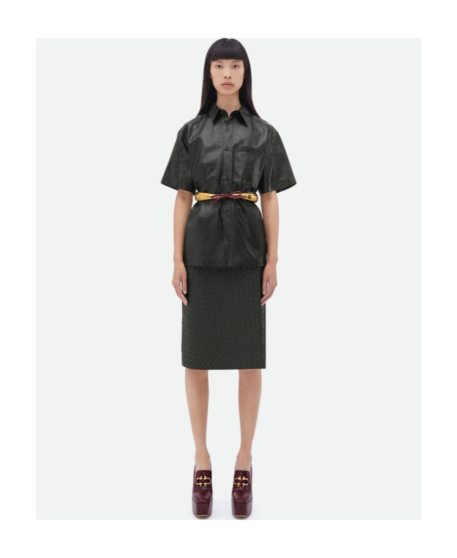 Bottega Veneta Intrecciato Leather High-waisted Skirt In Black