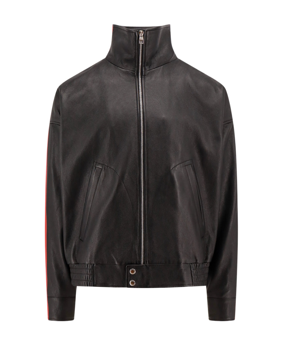 Alexander Mcqueen Leather Jacket With Contrasting Bands In Black