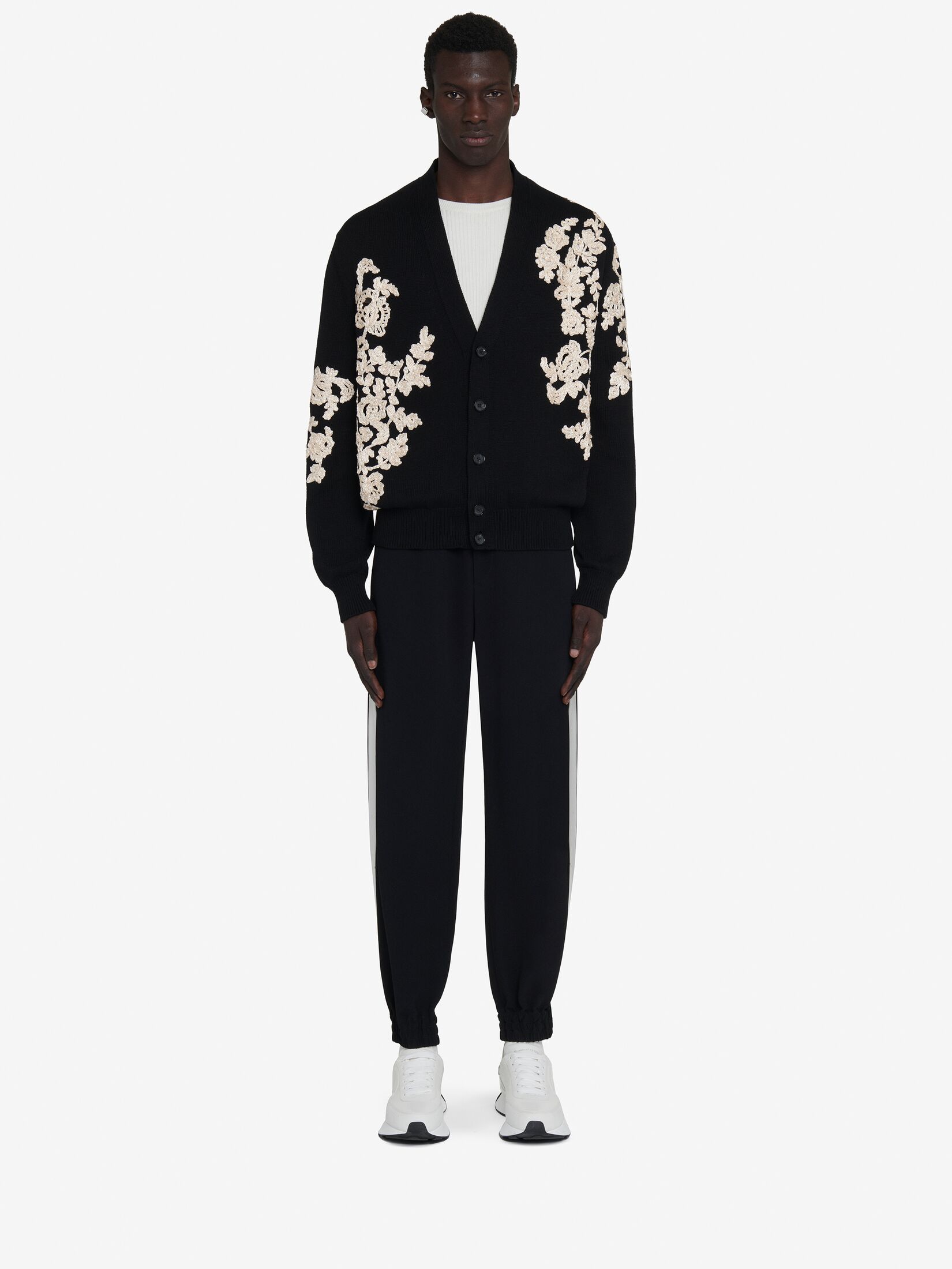 Alexander Mcqueen Striped Cady Track Pants In Black
