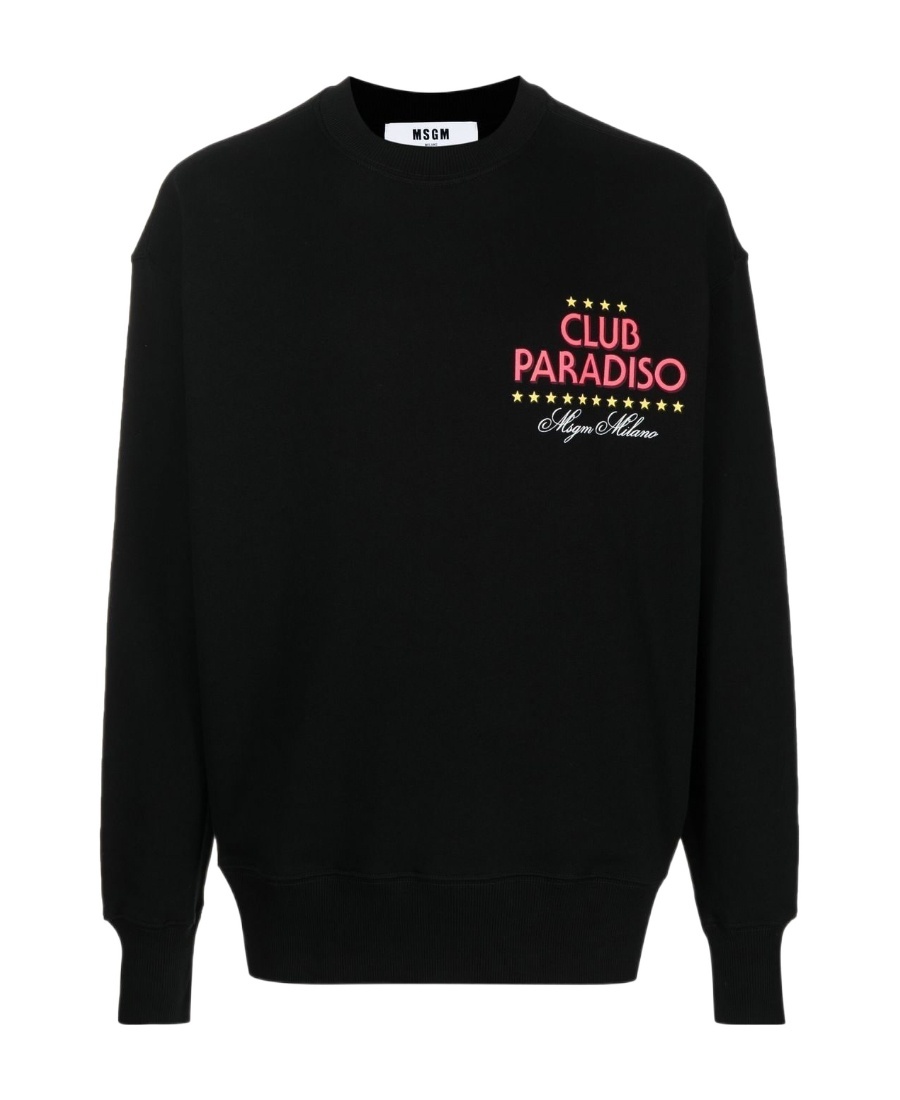 Msgm Black Sweatshirt With Front And Back Logo Print In Black