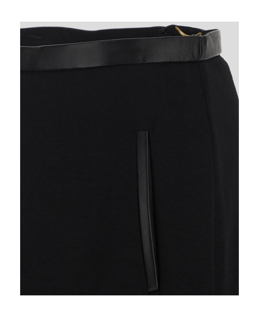Saint Laurent Pleat-detail Wool-blend Midi Skirt In Black