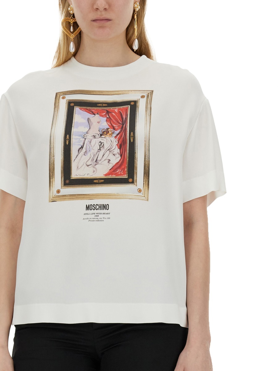Moschino Enver Satin Blouse Still Life With Heart In White