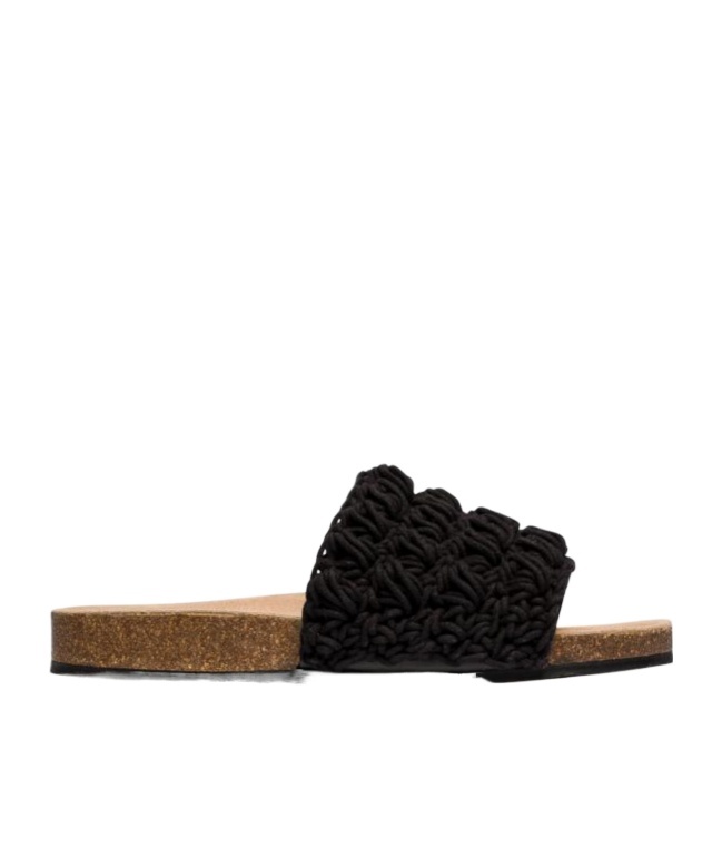 Jw Anderson Crochet And Leather Slides In Black