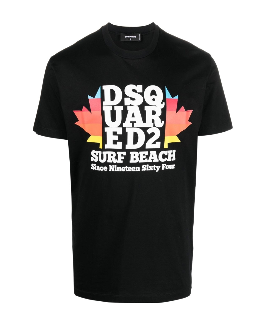 Dsquared2 Cotton Crew-neck T-shirt With Frontal Maxi Print In Black