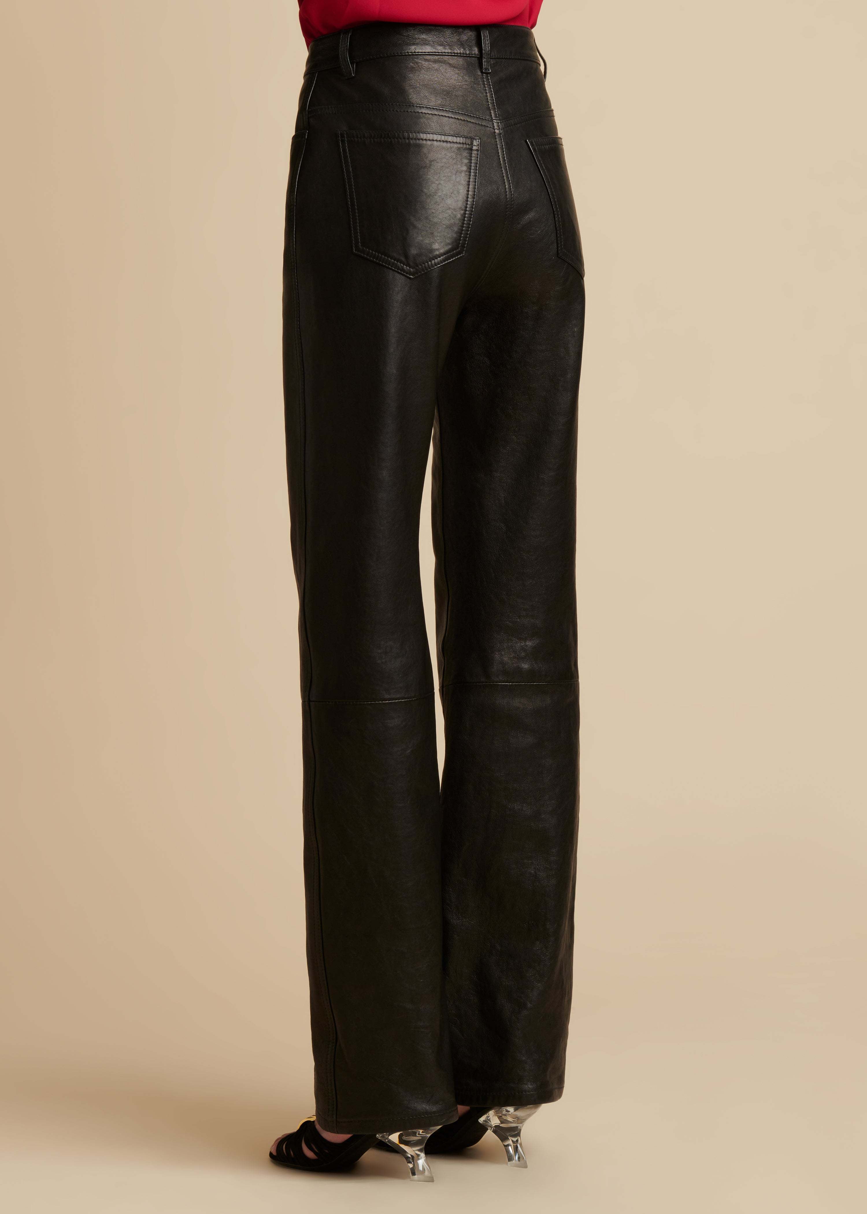 Khaite Straight Leg Monochrome Patterned Leather Pants In Black