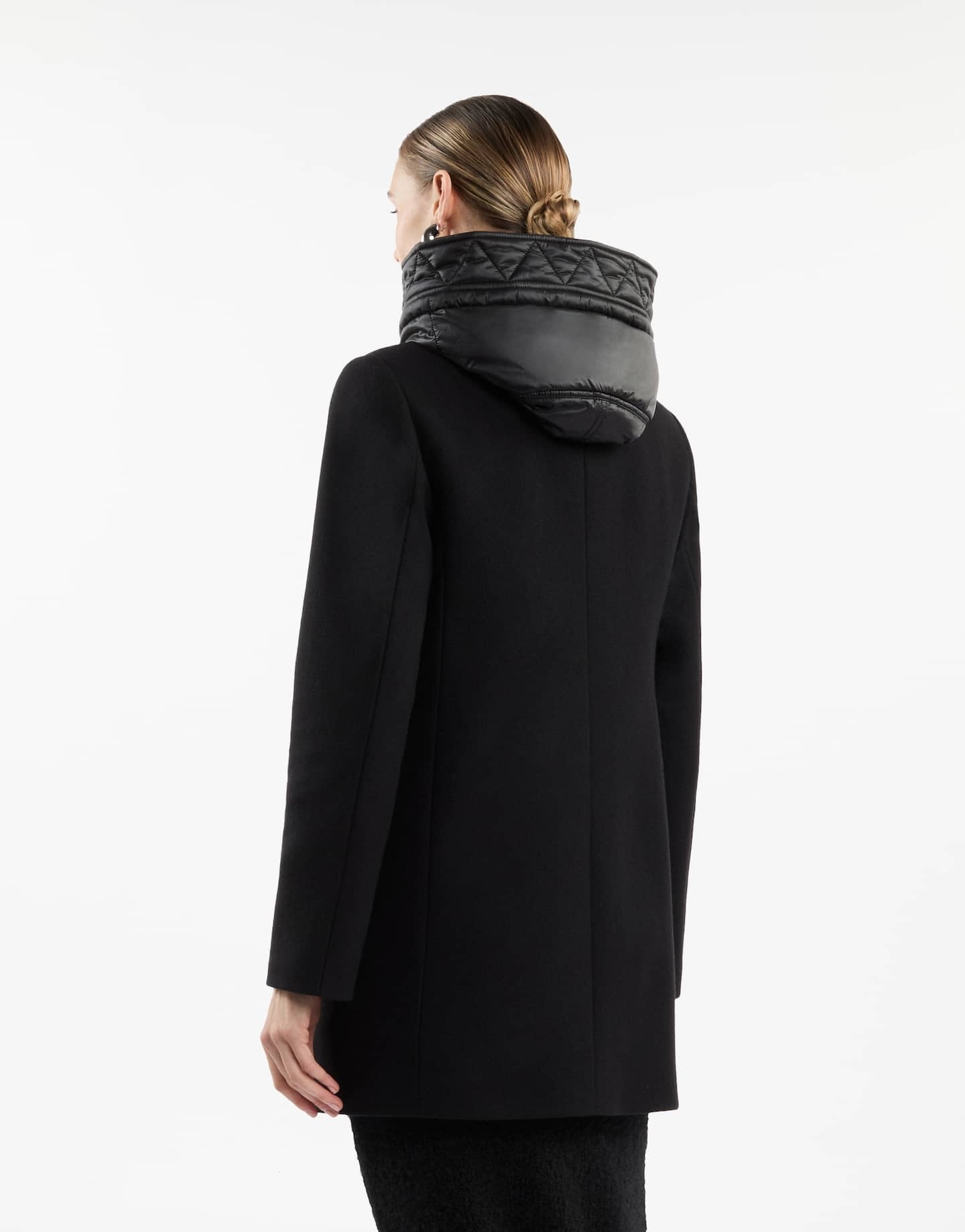 Fay Toggle Coat In Black Wool Blend Fabric In Black