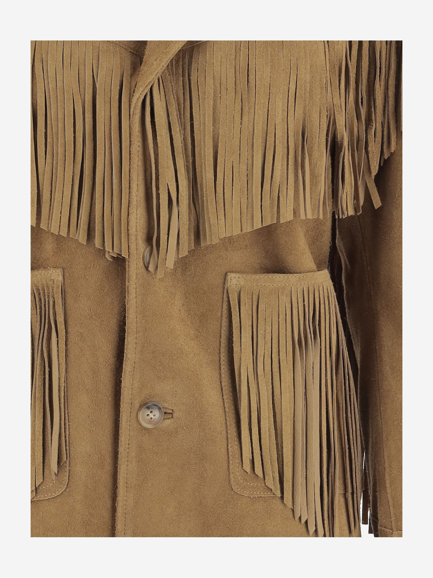 Polo Ralph Lauren Suede Jacket With Fringes And Large Pockets In Brown