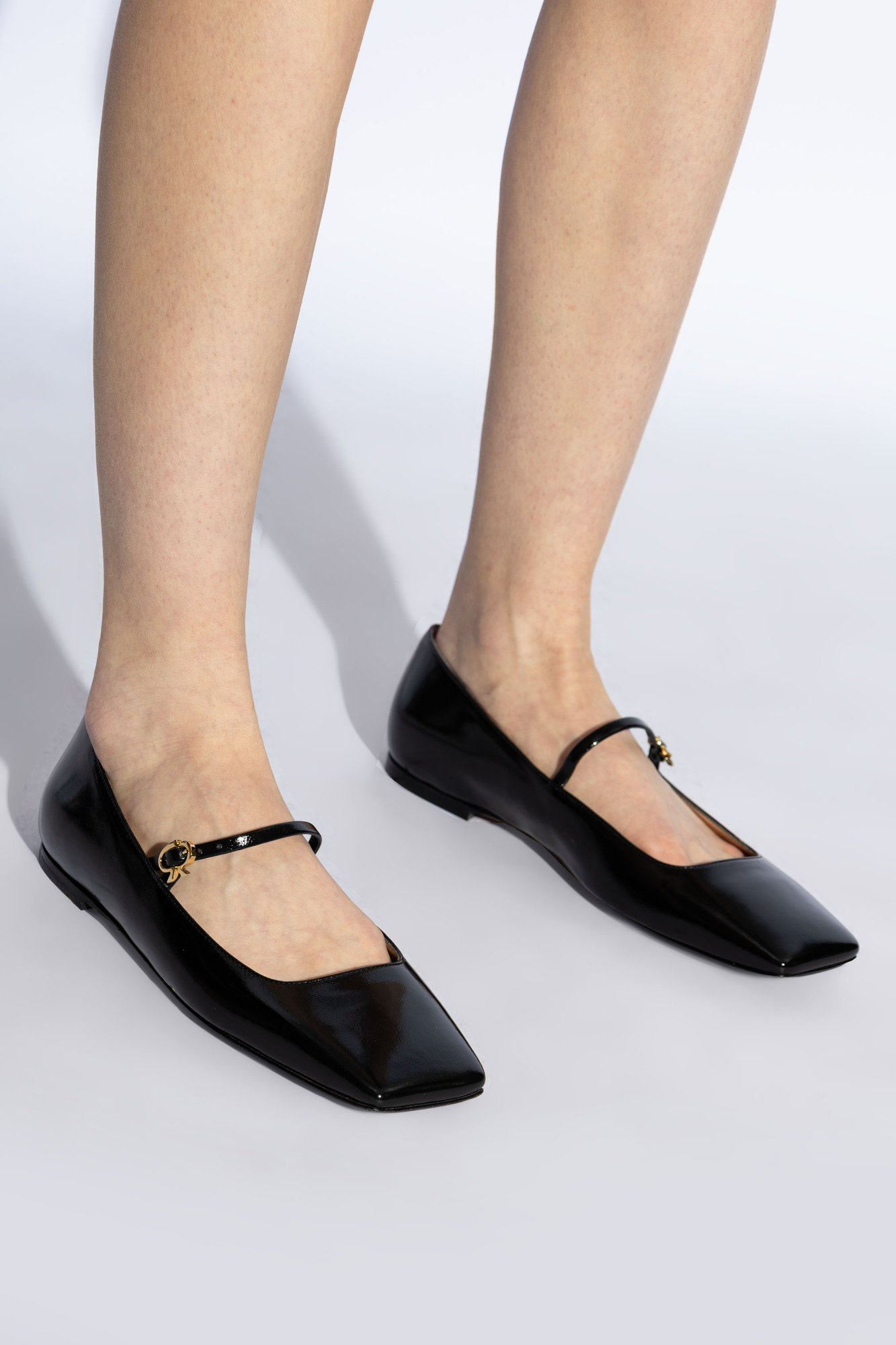 Shop Gianvito Rossi Buckle-fastening Leather Ballerina Shoes In Black
