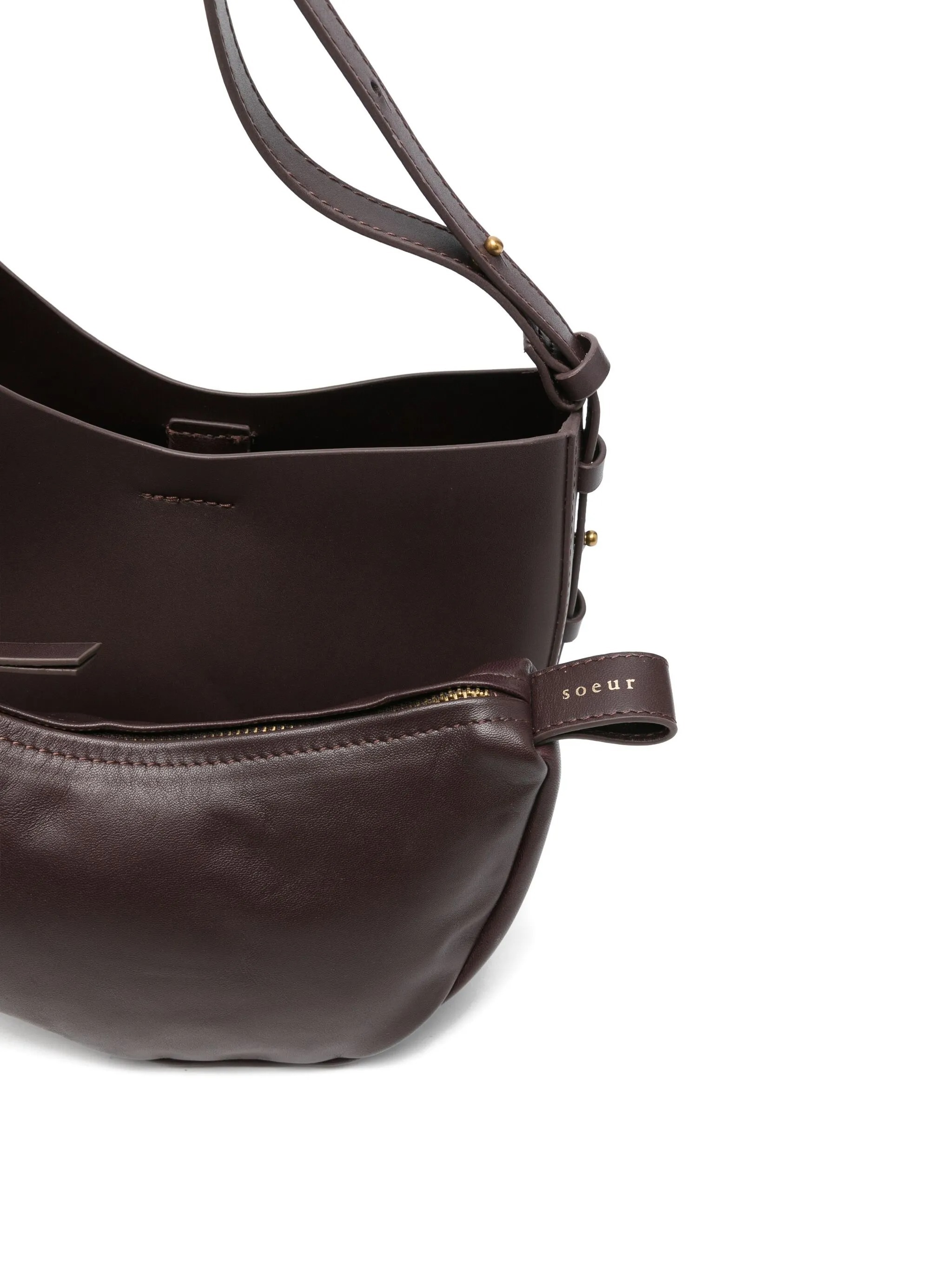 Soeur Crescent-shaped Bordeaux Leather Shoulder Bag In Black