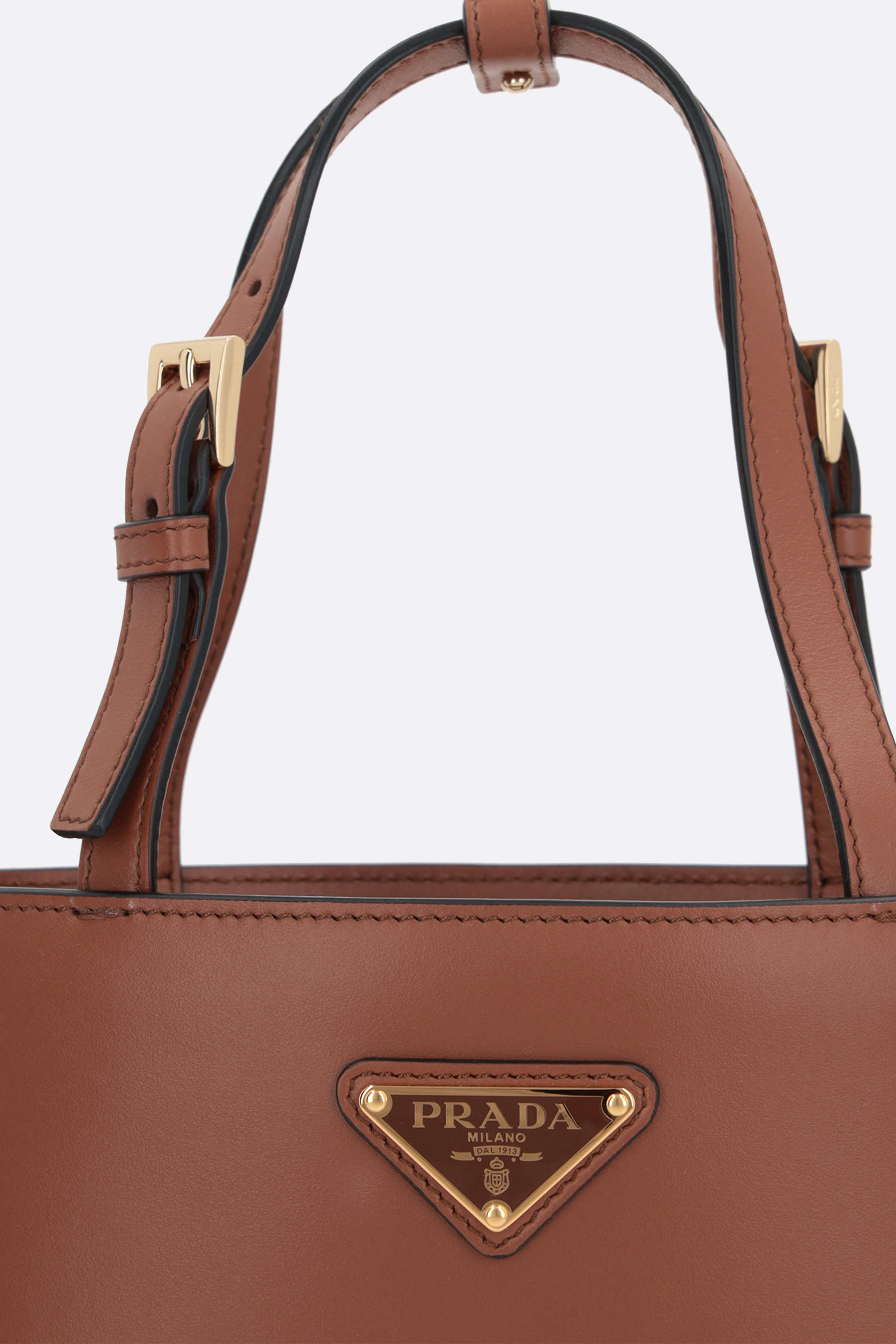 Shop Prada Triangle-logo Leather Tote Bag In Brown