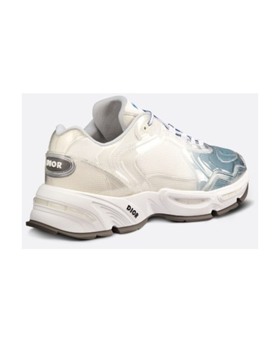 Dior Blue Mesh Flat Casual Sneakers In White