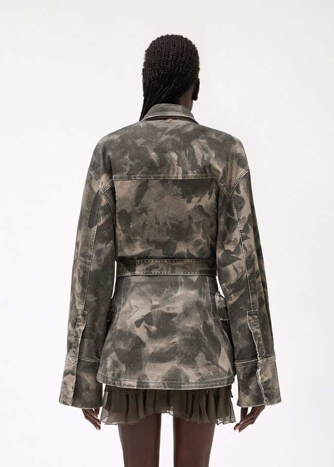 Blumarine Jean Camouflage-print Jacket In Black