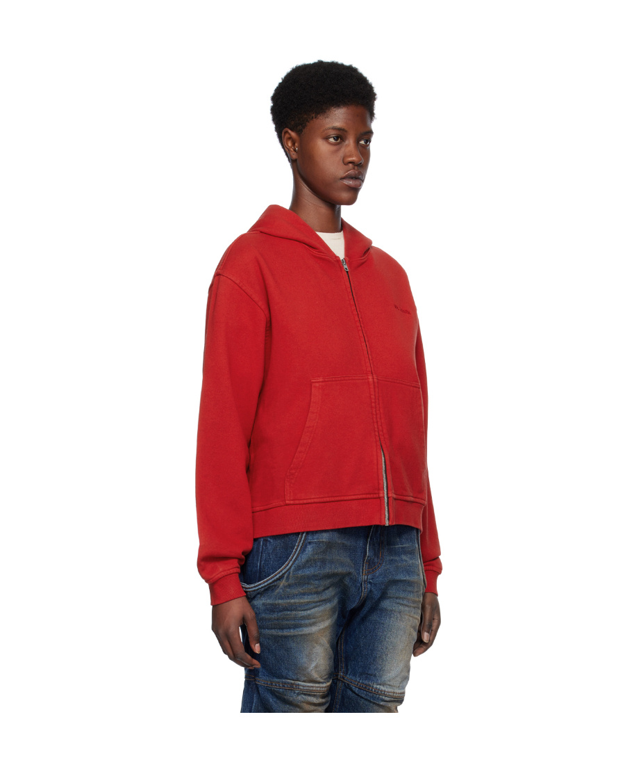 We11 Done Zipper Hooded Sweater In Red