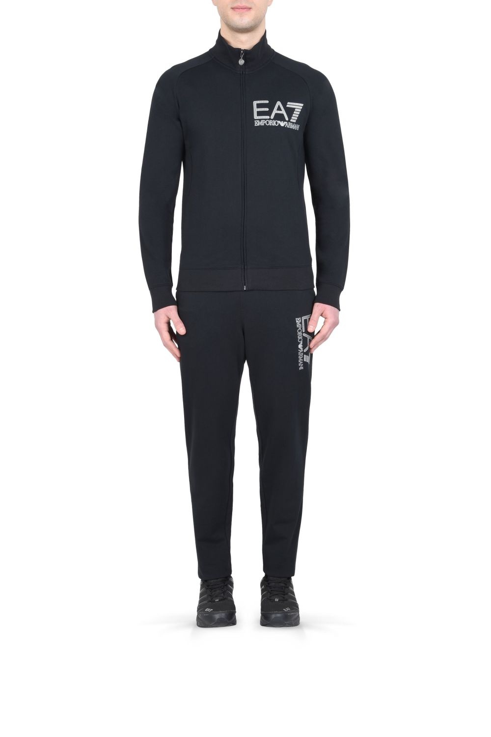 Ea7 Logo Print Sportswear Pants Set In Black