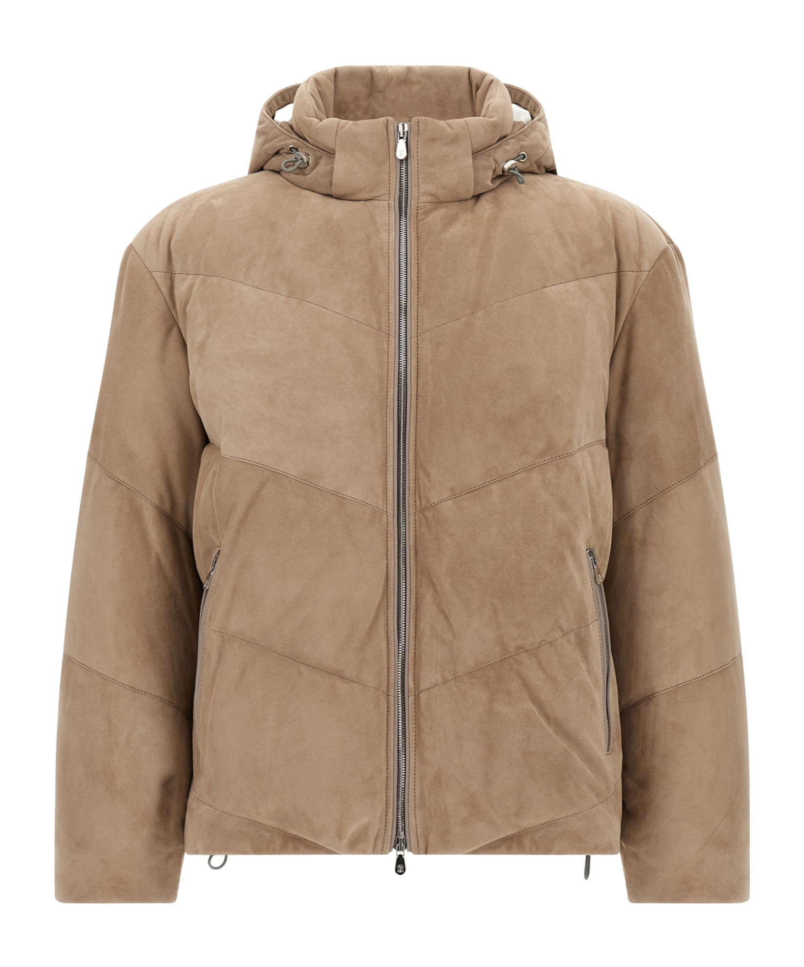 Brunello Cucinelli Suede Down Jacket Puffer Jackets Beige In Brown