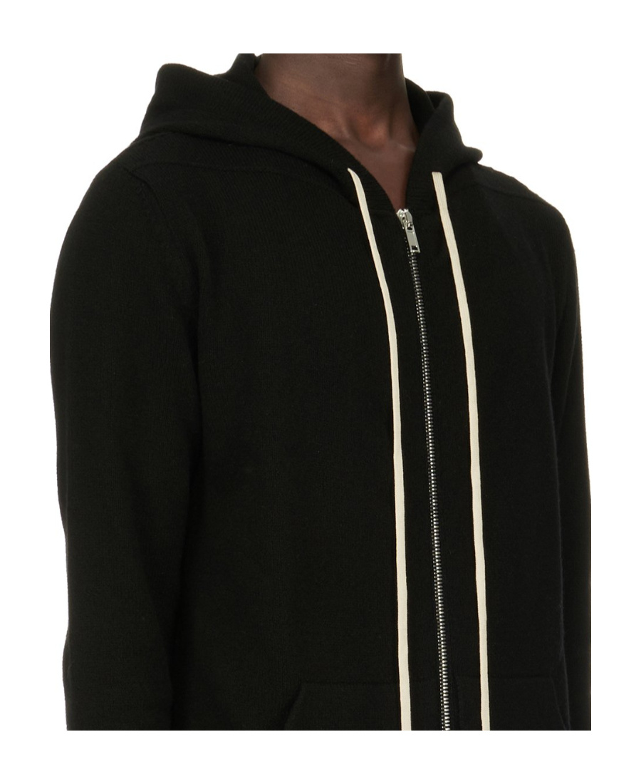 Rick Owens Cashmere Knitted Longline Hoodie In Black