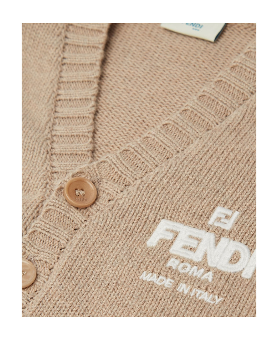 FENDI FENDI KIDS LOGO DETAILED V-NECK KNITTED CARDIGAN
