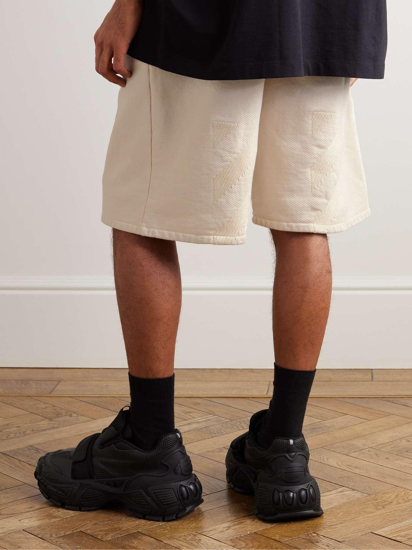 Off-white Diag-stripe Cotton Track Shorts In Nude