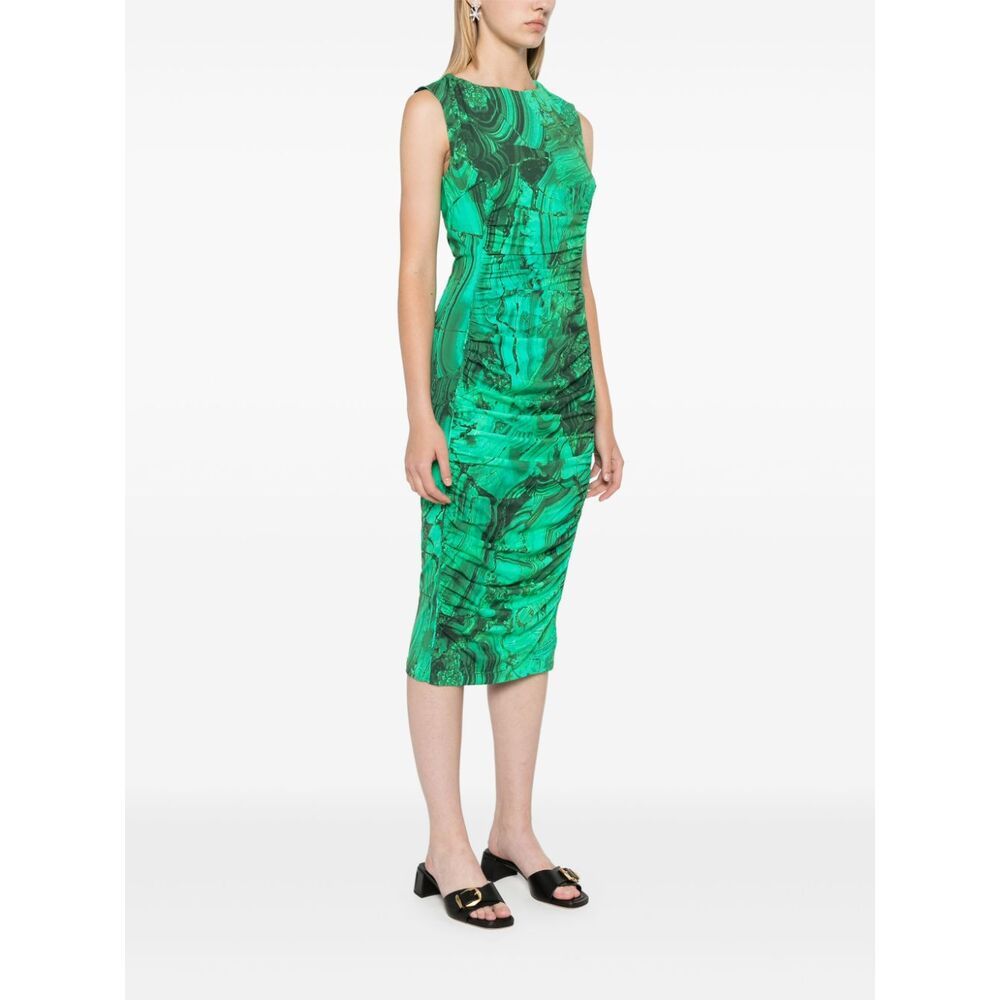 Shop Roberto Cavalli Abstract-print Midi Dress In Green