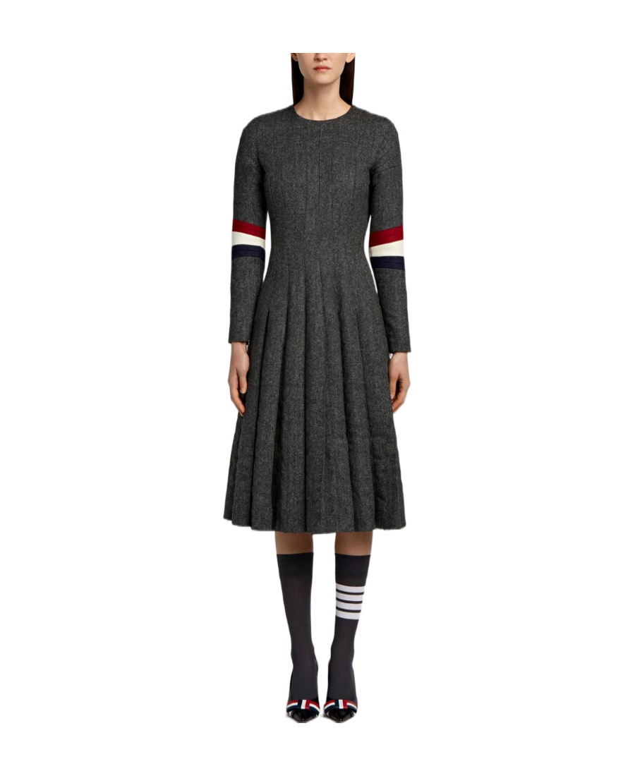 Thom Browne Wool Pleated Dress In Black