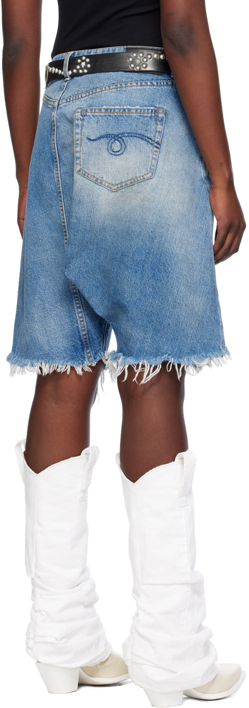 R13 Asymmetric Drop-crotch Denim Shorts In Blue