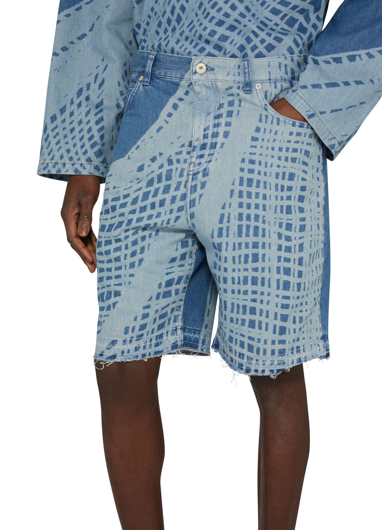 Loewe Cotton Denim Shorts With Print In Blue