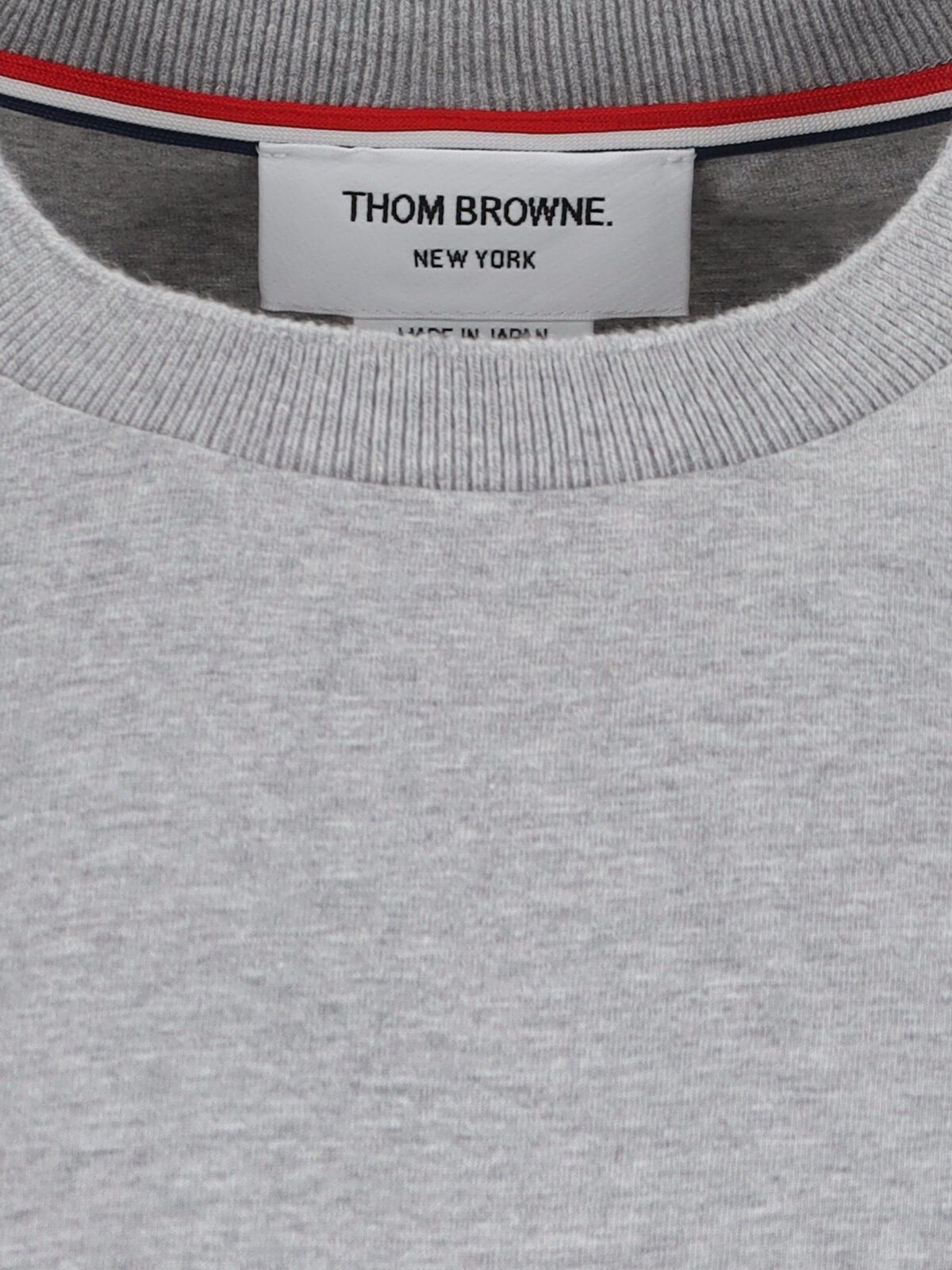 Thom Browne Grey Crewneck T-shirt With Logo Patch On The Front And Striped Detail On The Rear In Cotton Man