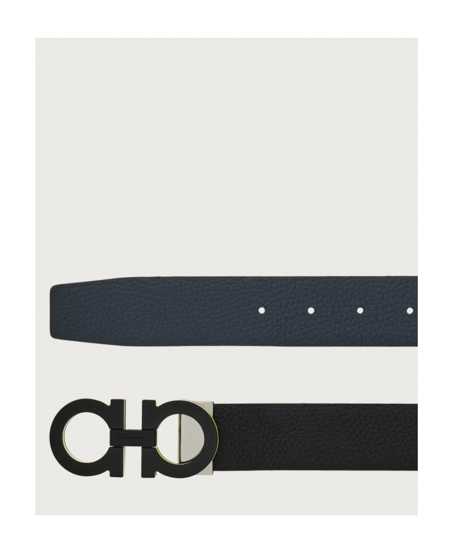 Ferragamo Black Reversible Belt With Gancini Buckle On The Front And All-over Gancini Motif In Black