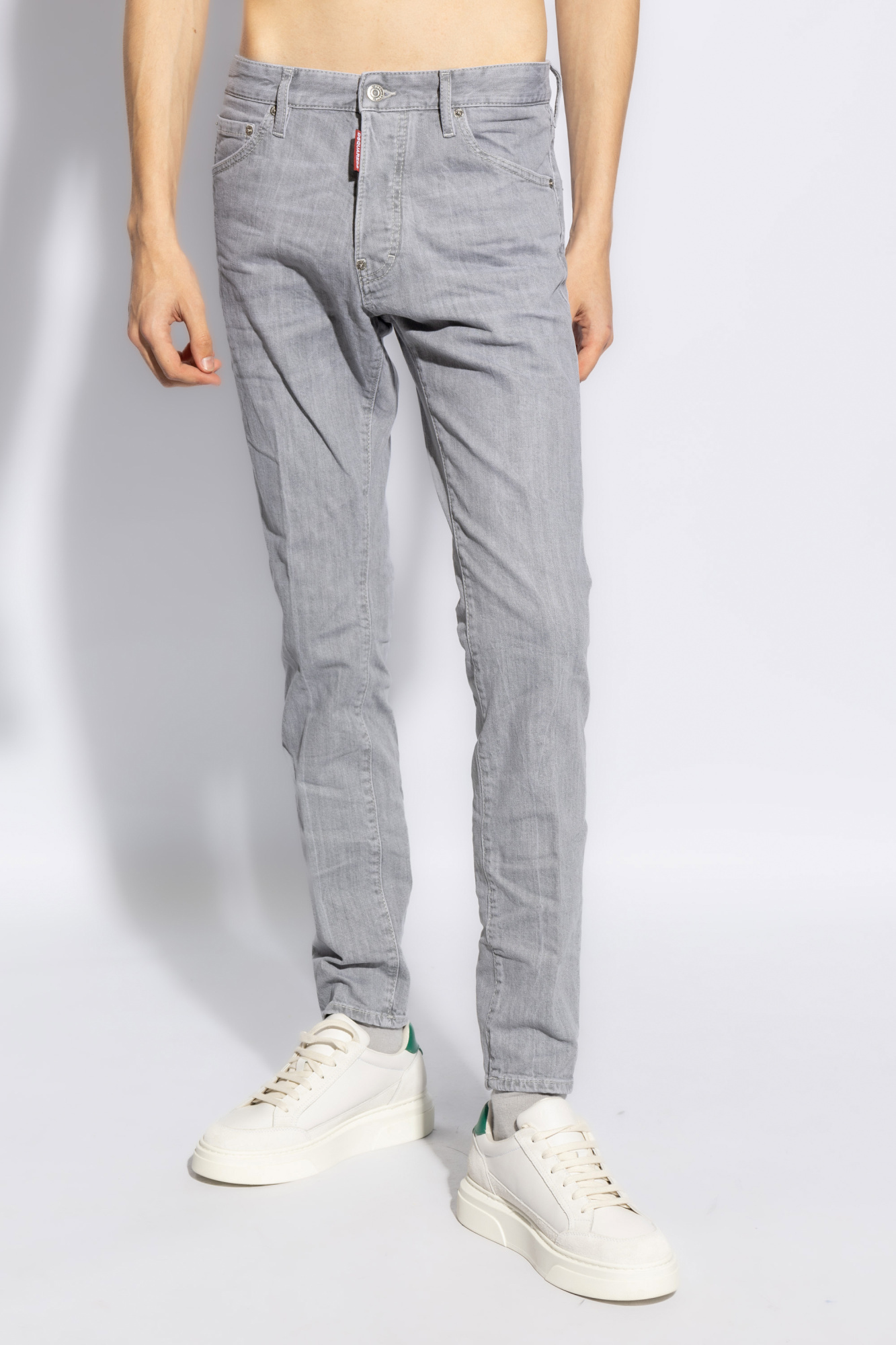 Dsquared2 Cotton Trouser With Back Logo Patch In Gray