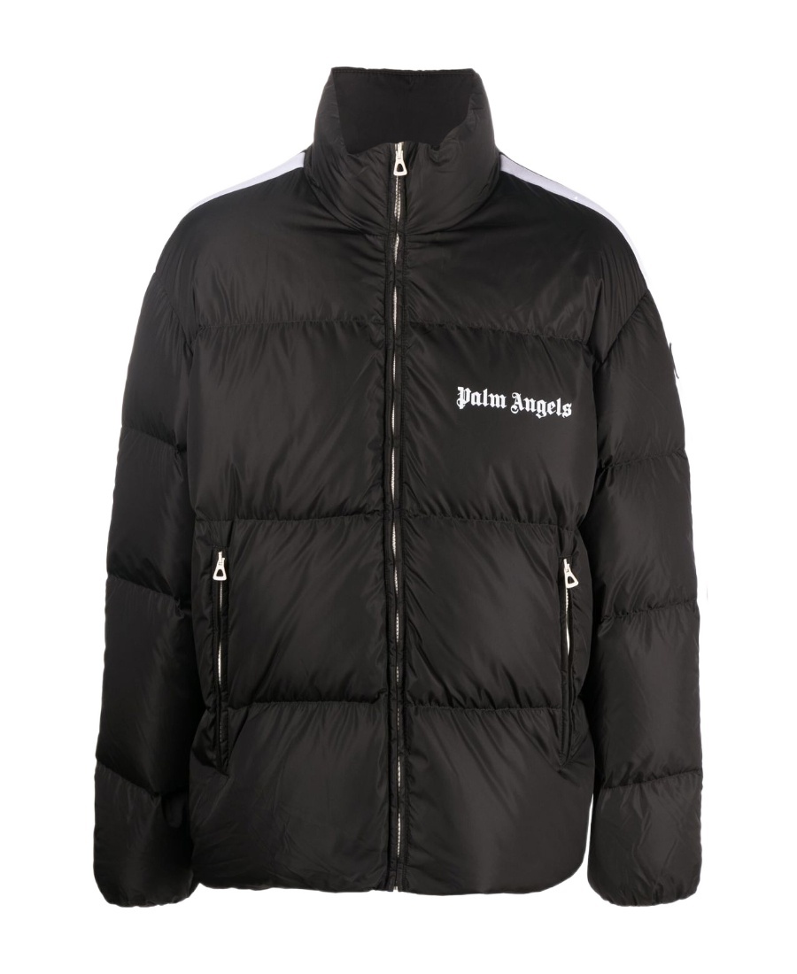 Palm Angels Black Hooded Track Down Jacket In Black