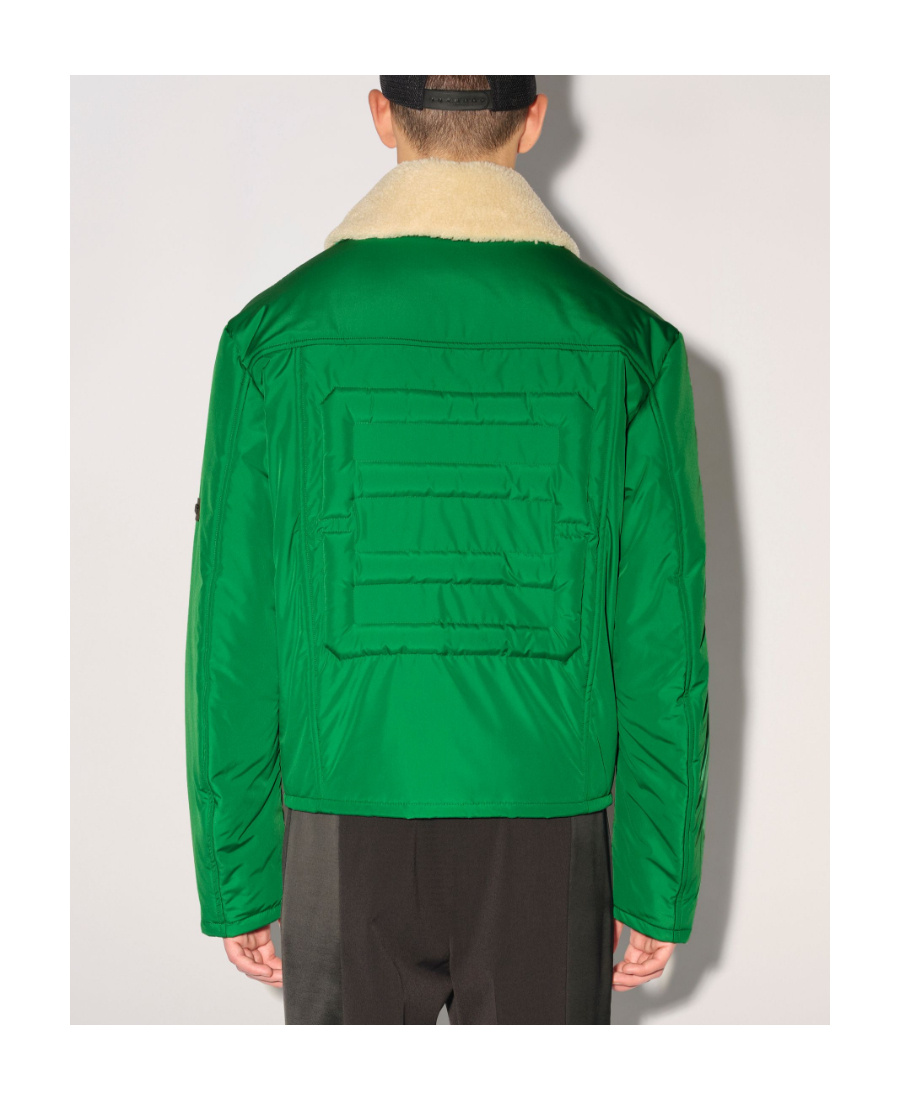 Ambush Shearling-trim Logo-patch Jacket In Green