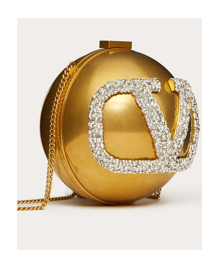 Valentino Crystal-embellished Vlogo Clutch In Brown