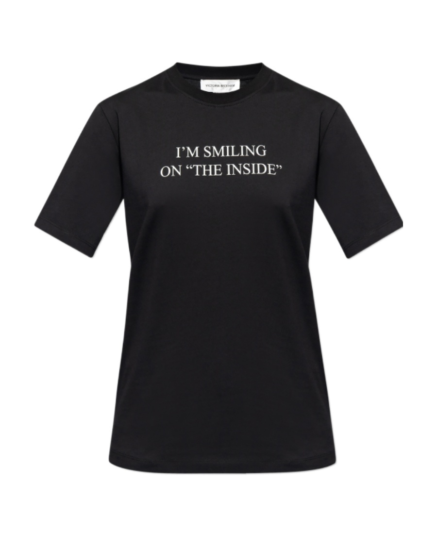 Shop Victoria Beckham Slogan-print Organic Cotton T-shirt In Black