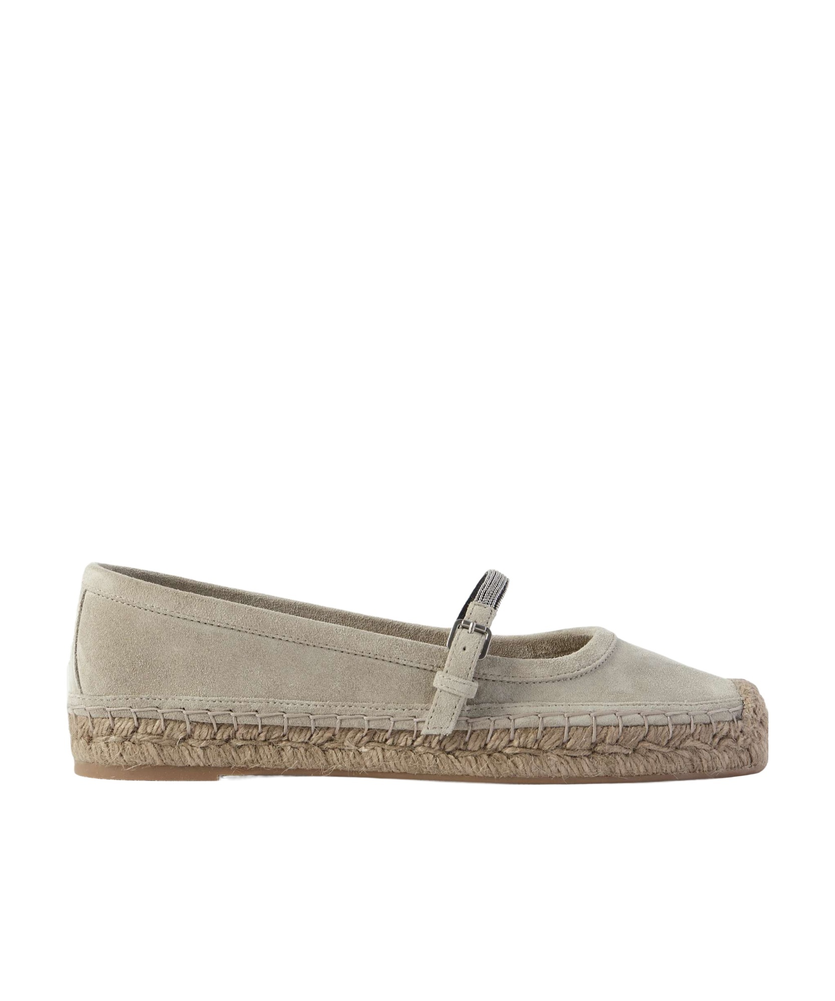 Brunello Cucinelli Bead-embellished Suede Mary Jane Espadrille Flats In Nude