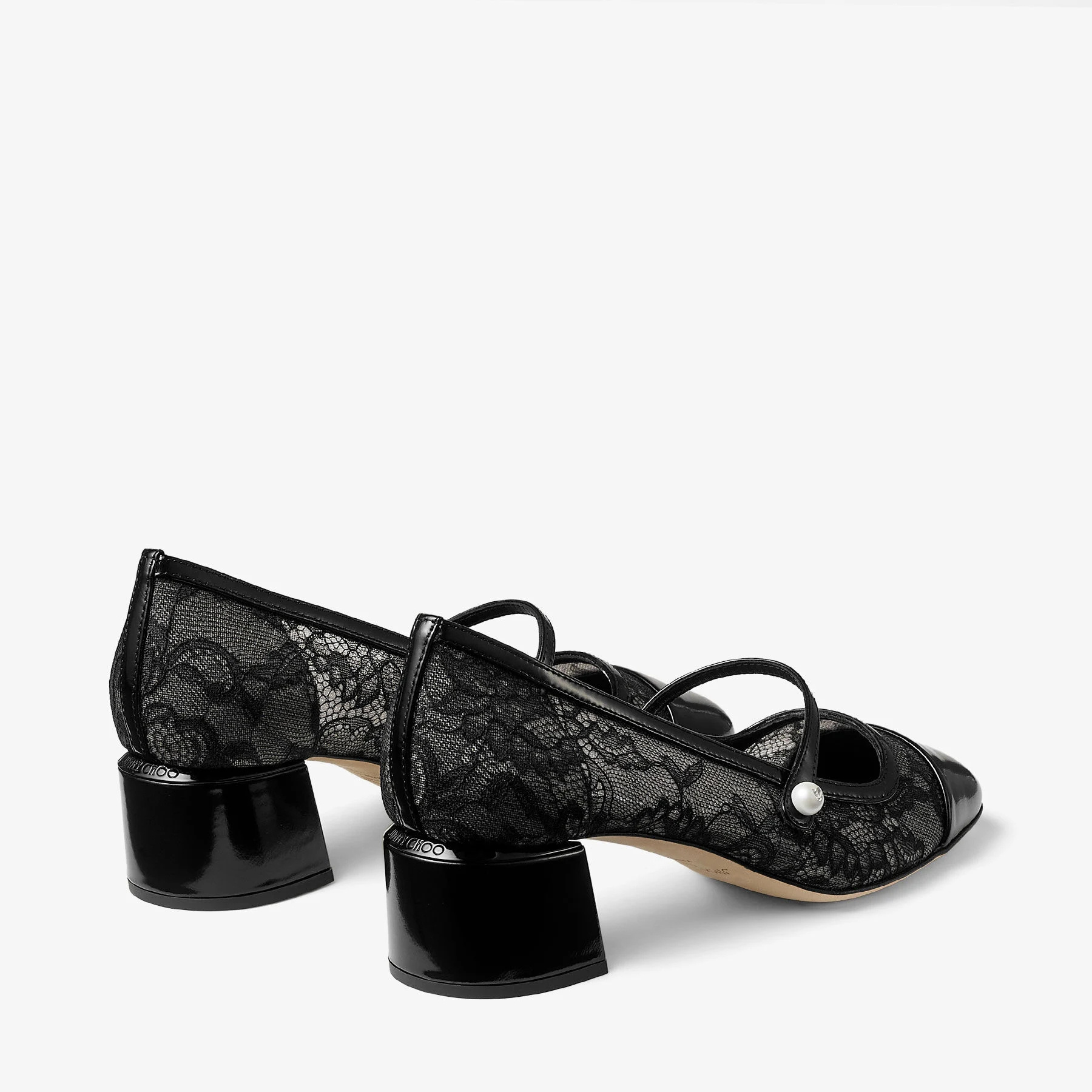 Jimmy Choo Elisa Pumps Block Heel Lace Overlay Pearls In Black