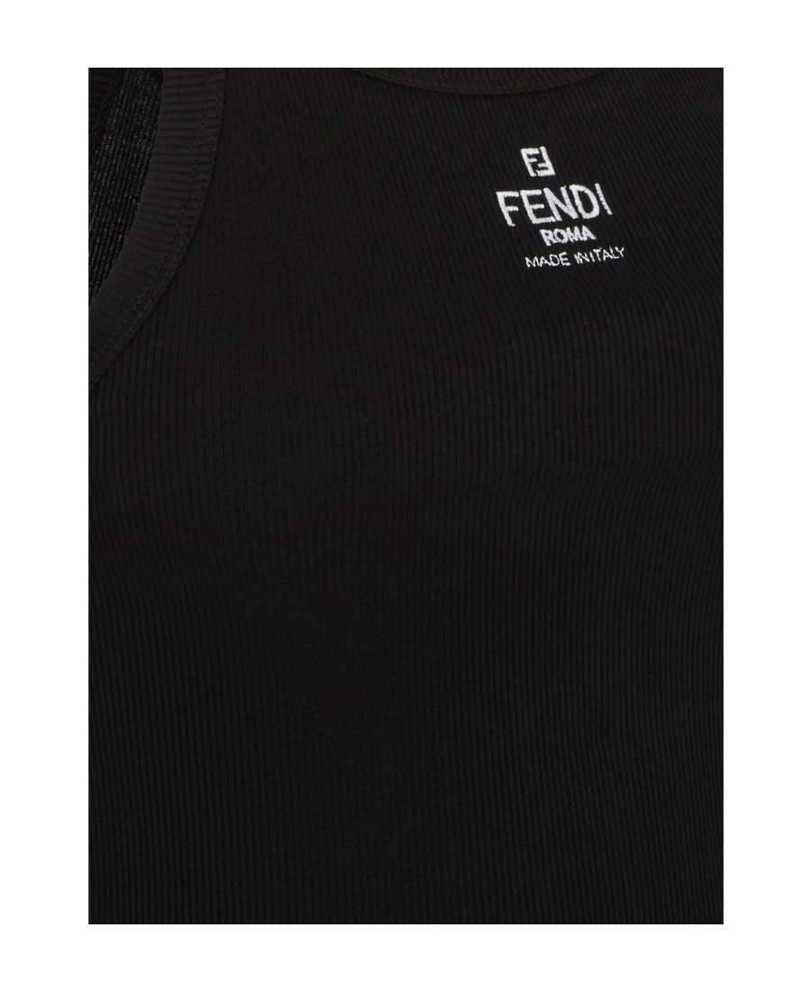 FENDI FENDI LOGO EMBROIDERED KNITTED TANK TOP