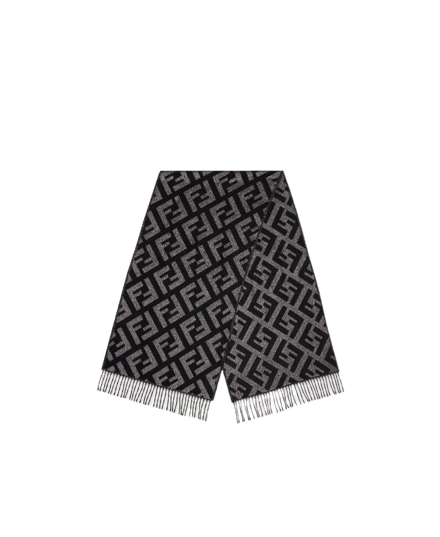 Fendi Ff Jacquard Fringed-edge Scarf In Black