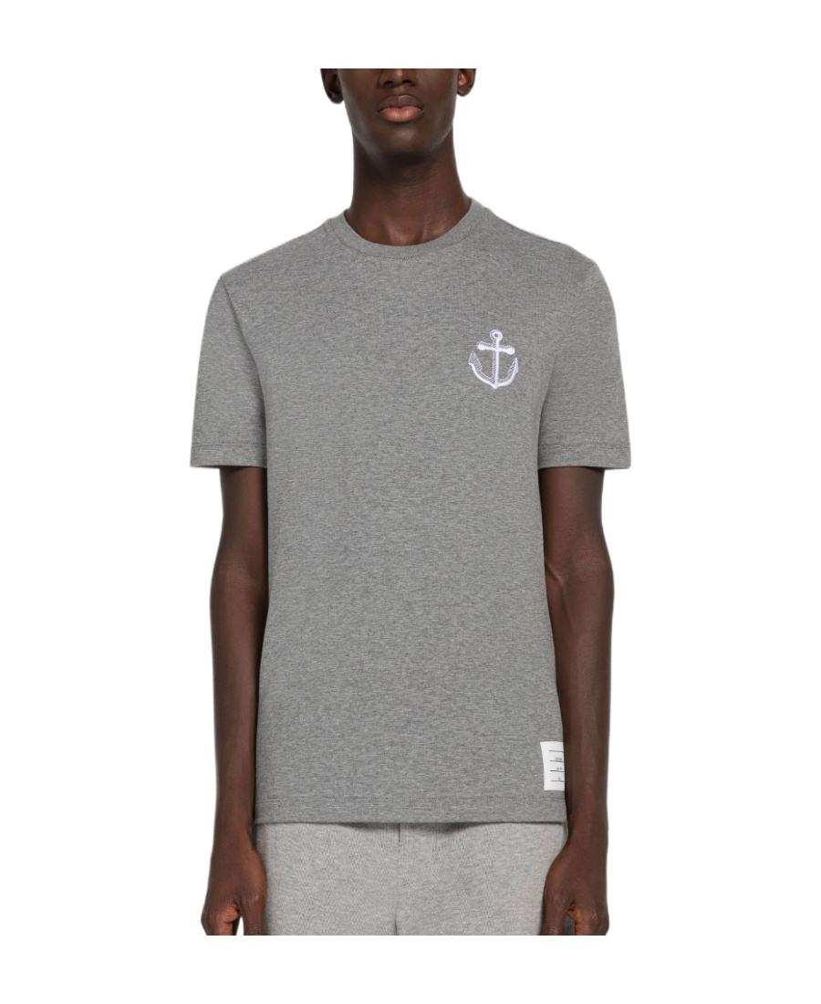 Thom Browne Anchor-embroidered Cotton T-shirt In Gray