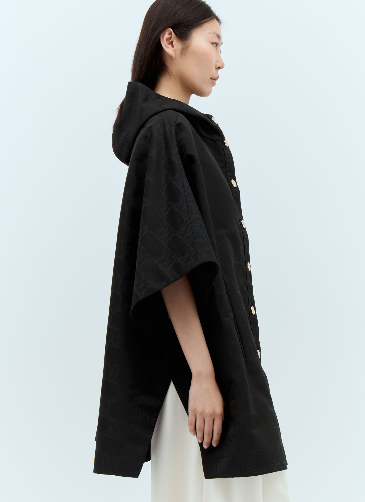 Max Mara Hooded Monogram Coat In Black